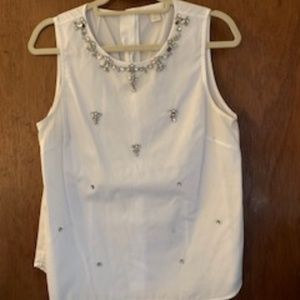 J Crew White Tank with Beading Size 10